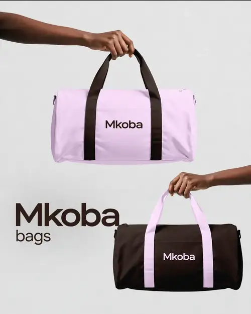 Mkoba bags brand identity campaign featuring pink and black duffel bags