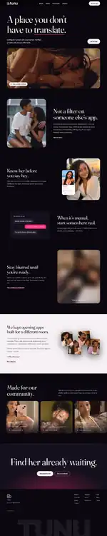 Scrolling preview of the TUNU marketing website